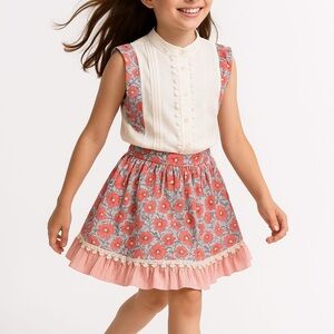 Floral Pink and Gray Kids Skirt